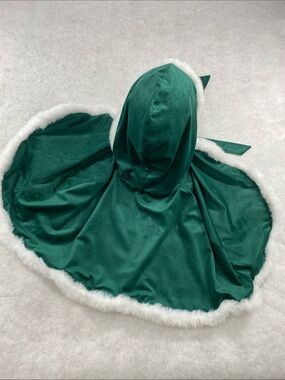 Green Velvet Hooded Cape with White Faux Fur Trim